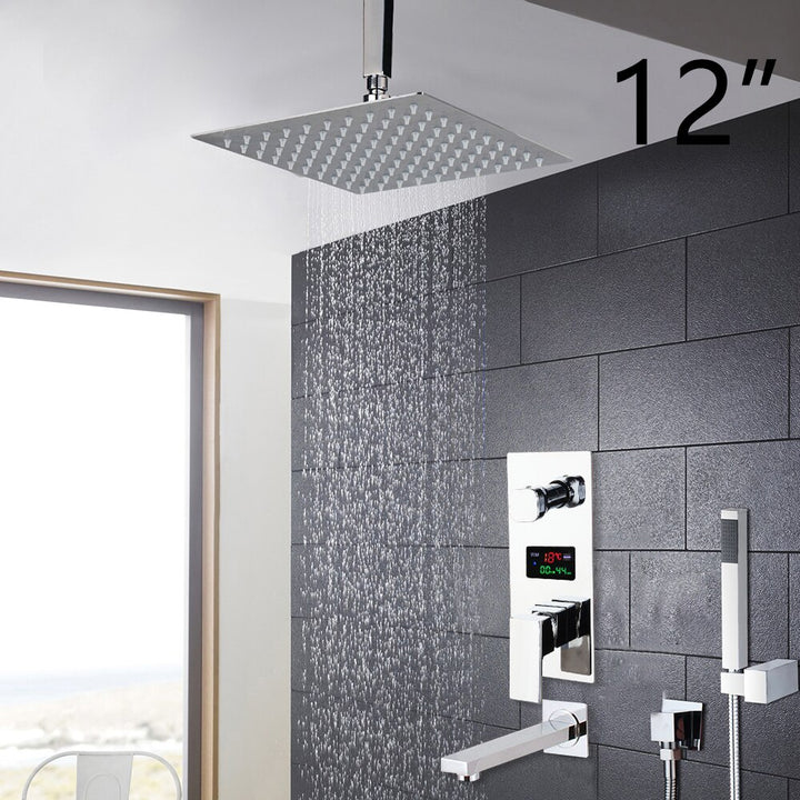 Chrome CSA Square Rain head 2 or 3 way function Thermostactic - Pressure Balance shower kit