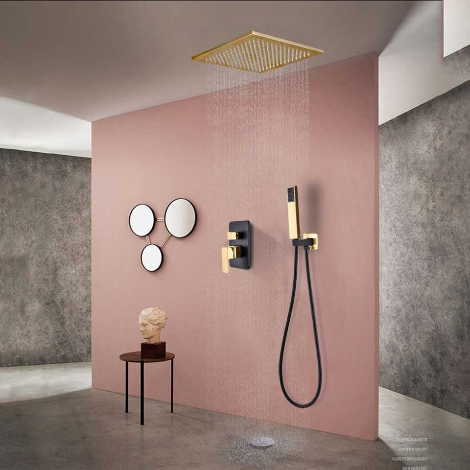 Black with gold polish two tone 2 way function diverter shower kit