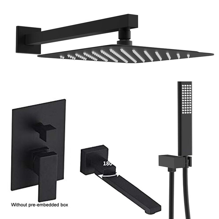 CSA certified - Black square 12" rain head 3 way function diverter- pressure balance shower kit
