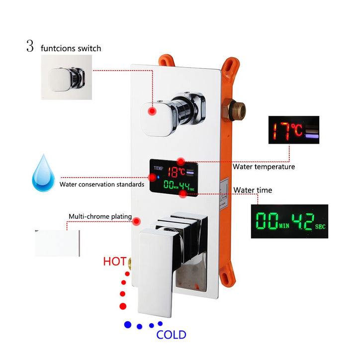 Chrome CSA Square Rain head 2 or 3 way function Thermostactic - Pressure Balance shower kit