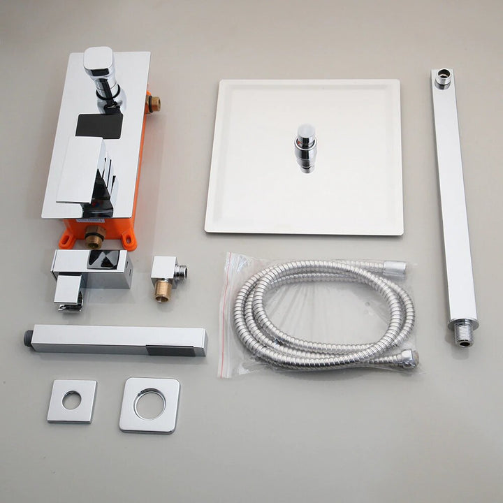Chrome CSA Square 12 Inch Rain Thermostic LCD Temperature Control Display 2 way diverter function shower kit