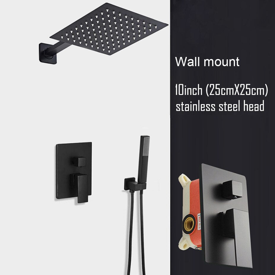 CSA Certified-Black matte-Chrome Square 2 way diverter pressure balance shower kit CUPC