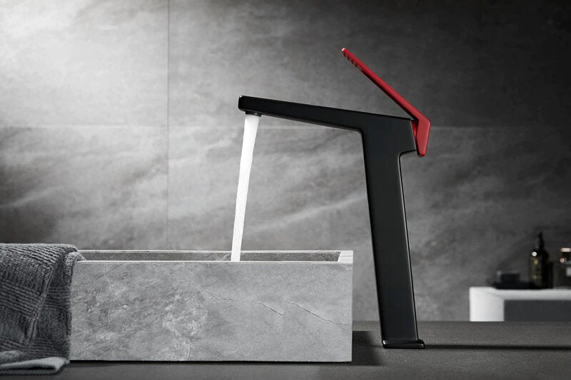 Glock-Brushed gold-Grey-White-Black-Black with red Tall and short faucet