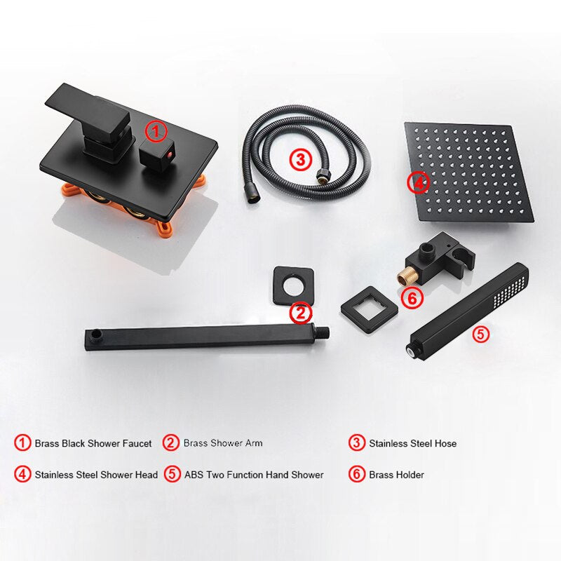 CSA Certified-Black matte-Chrome Square 2 way diverter pressure balance shower kit CUPC
