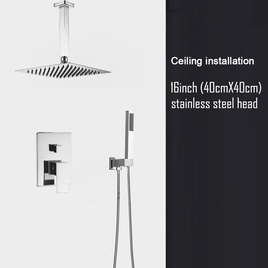 Chrome CSA square rain head 1-2 -3 way pressure balance shower kit