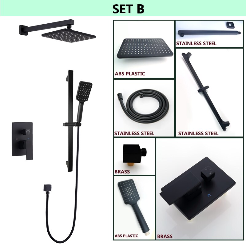 CSA certified-Black matte Square 8" Inch Rain Head 2 Way Diverter Function Shower Kit