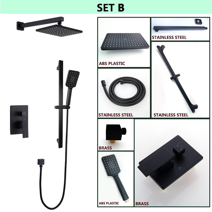 CSA certified-Black matte Square 8" Inch Rain Head 2 Way Diverter Function Shower Kit