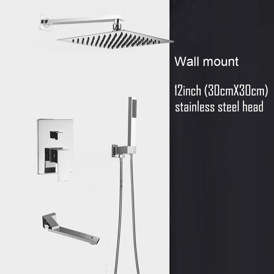 Chrome CSA square rain head 1-2 -3 way pressure balance shower kit