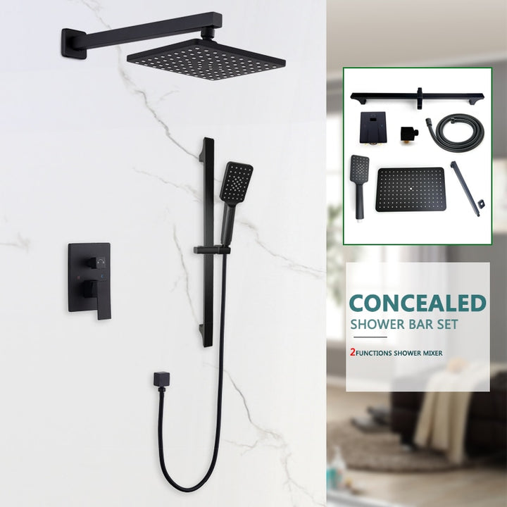 Chrome-Black-Brushed Gold  CSA -Modern rectangular 12x12"  rain head with  2 way function diverter completed shower kit