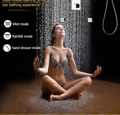 Chrome 20'' Shower Rain Head Sprayer 2 Way Mode Mixer Thermostatic Shower System With 6 Body Jets Sprayers Kit