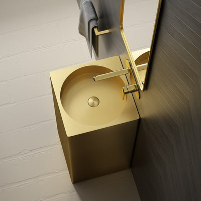 Nordic design Square Brushed Gold - Stainless Steel Floor Standing Pedestal Sink 16"x16"X31.5" H