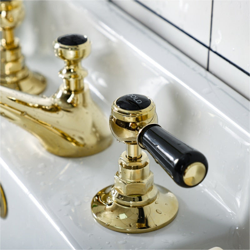 Gabsy-Victorian Gold polish with black two tone 8" inch wide spread bathroom faucet