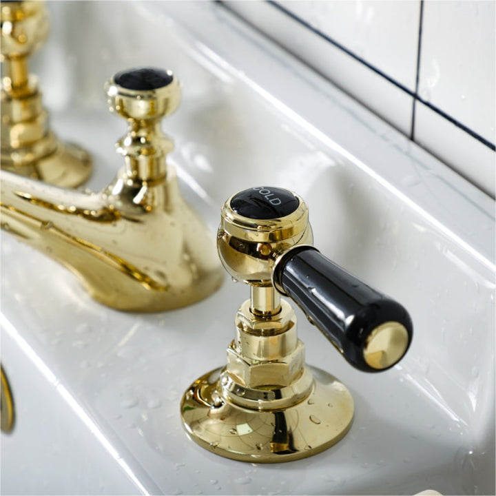 Gabsy-Victorian Gold polish with black two tone 8" inch wide spread bathroom faucet