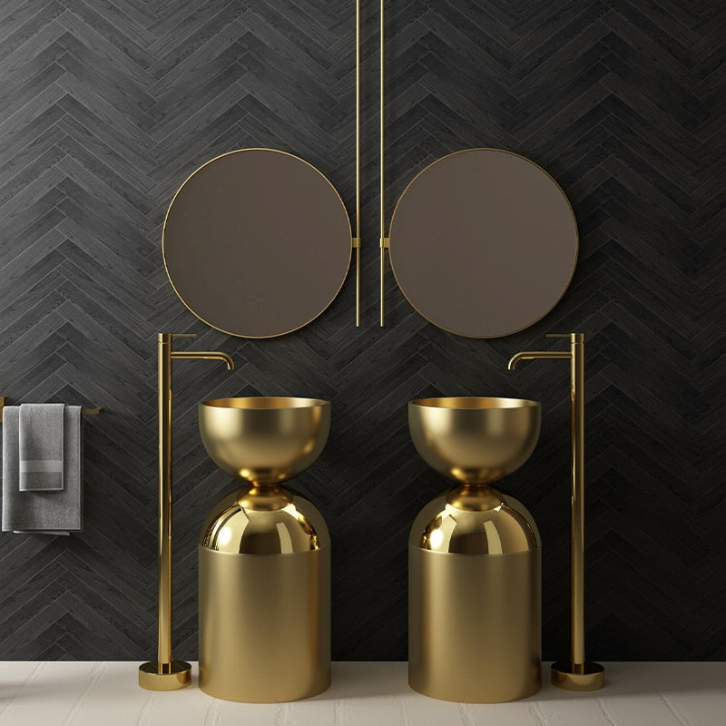 COPA- Brushed gold pedestal frestanding bathroom basin
