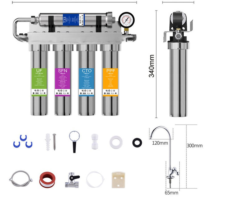 German Military Grade  Technology-Stainless Steel -Capacity 5-Stage Reverse Osmosis Ultrafiltration Ultimate Purifier Drinking Water Filter System