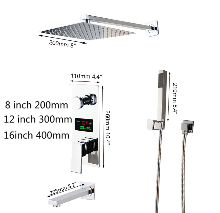 Chrome CSA Square Rain head 2 or 3 way function Thermostactic - Pressure Balance shower kit