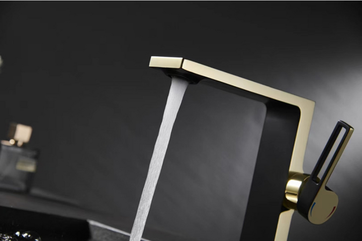Black with Gold Two Tone Single Hole Bathroom Faucet