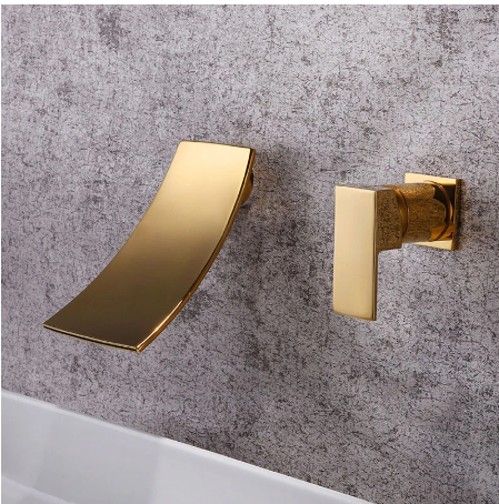 Brushed Gold & Black Waterfall Wall Mounted Faucet