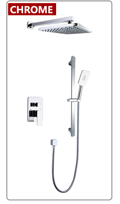 Chrome-Black-Brushed Gold  CSA -Modern rectangular 12x12"  rain head with  2 way function diverter completed shower kit