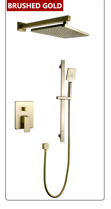 Chrome-Black-Brushed Gold  CSA -Modern rectangular 12x12"  rain head with  2 way function diverter completed shower kit