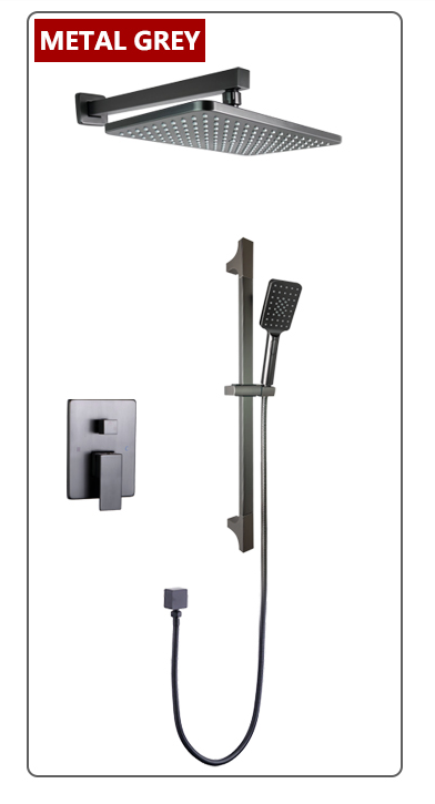 Chrome-Black-Brushed Gold  CSA -Modern rectangular 12x12"  rain head with  2 way function diverter completed shower kit