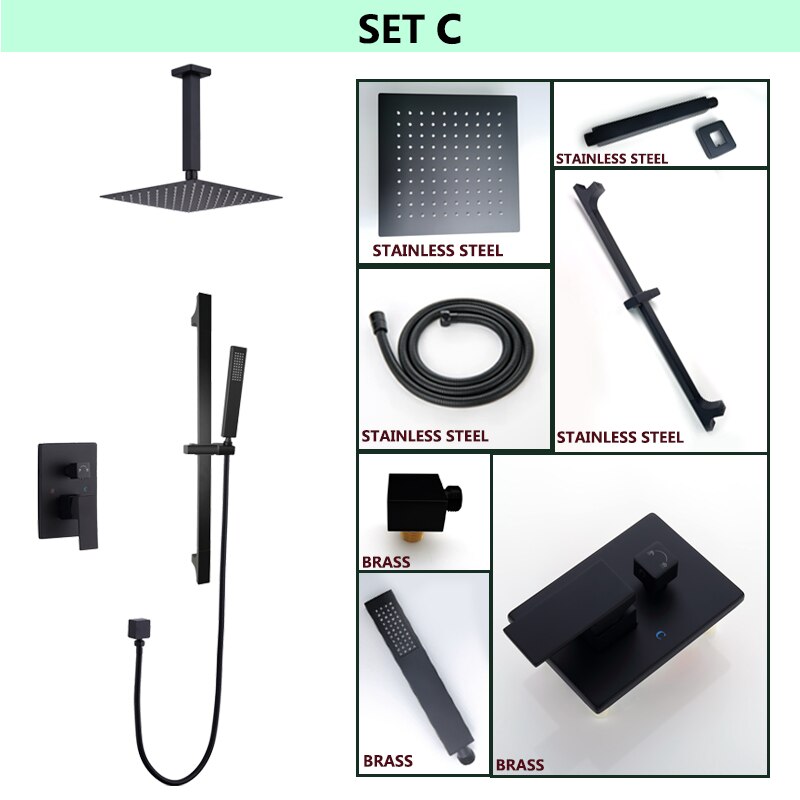 CSA certified-Black matte Square 8" Inch Rain Head 2 Way Diverter Function Shower Kit