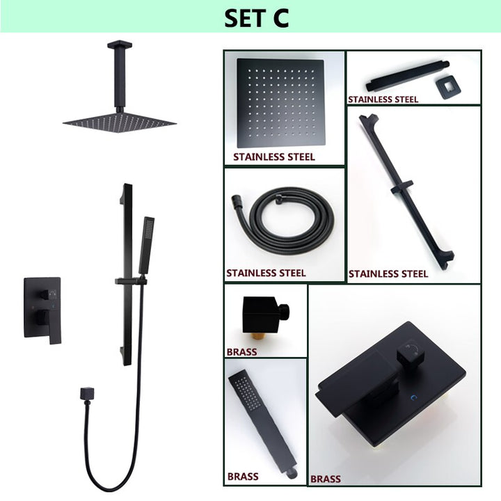 CSA certified-Black matte Square 8" Inch Rain Head 2 Way Diverter Function Shower Kit