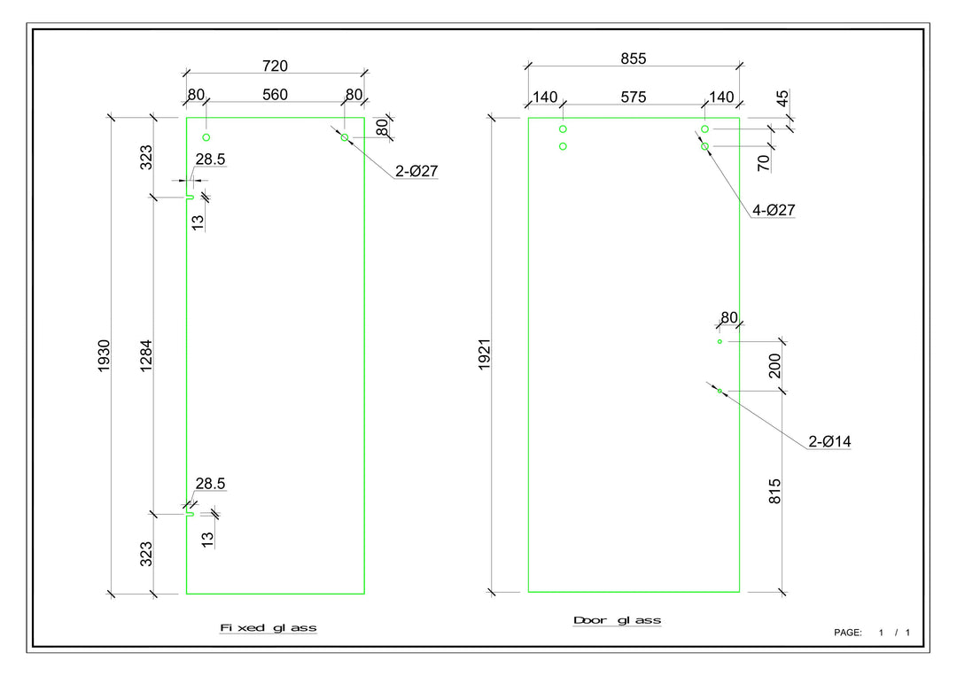 Gold Polished Brass Sliding Frameless Shower Glass Door SS05-10mm size 60"x76"