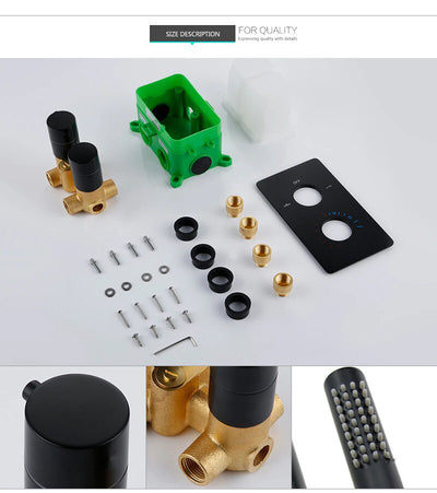 Black Thermostatic 2 Way Control Diverter Shower Kit