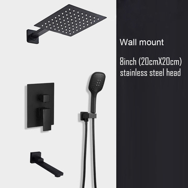 CSA Certified-Black Ceiling or Wall Mounted 2 or 3 Way Pressure Balance Shower Completed Set