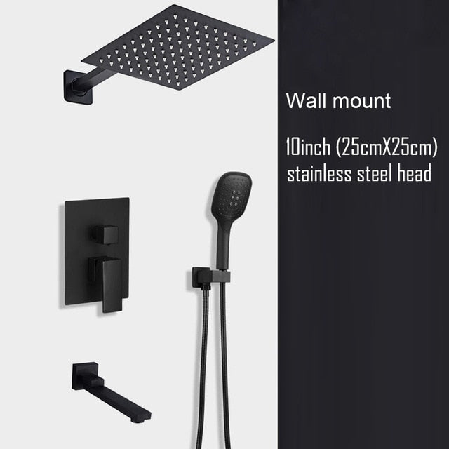 CSA Certified-Black Ceiling or Wall Mounted 2 or 3 Way Pressure Balance Shower Completed Set