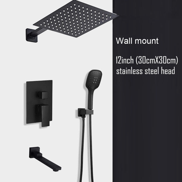 CSA Certified-Black Ceiling or Wall Mounted 2 or 3 Way Pressure Balance Shower Completed Set