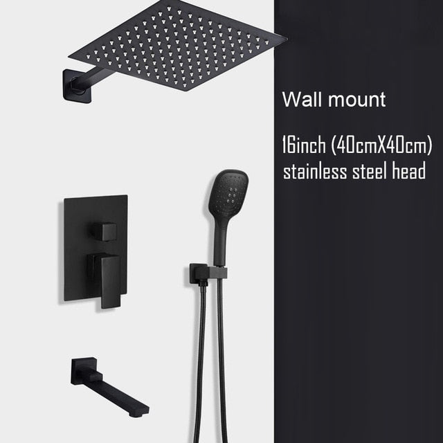 CSA Certified-Black Ceiling or Wall Mounted 2 or 3 Way Pressure Balance Shower Completed Set