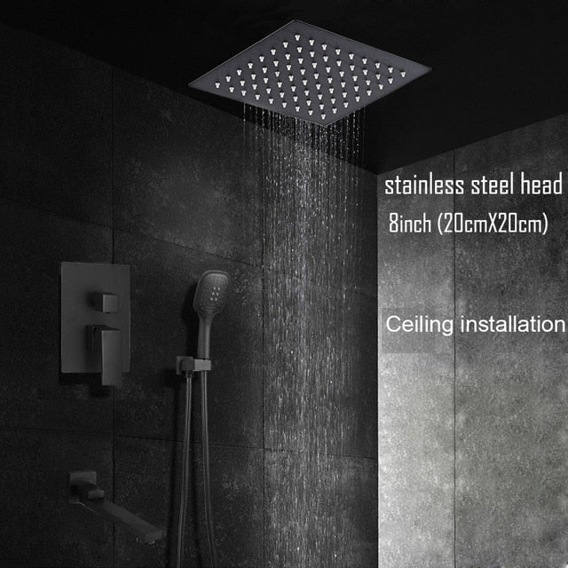 CSA Certified-Black Ceiling or Wall Mounted 2 or 3 Way Pressure Balance Shower Completed Set