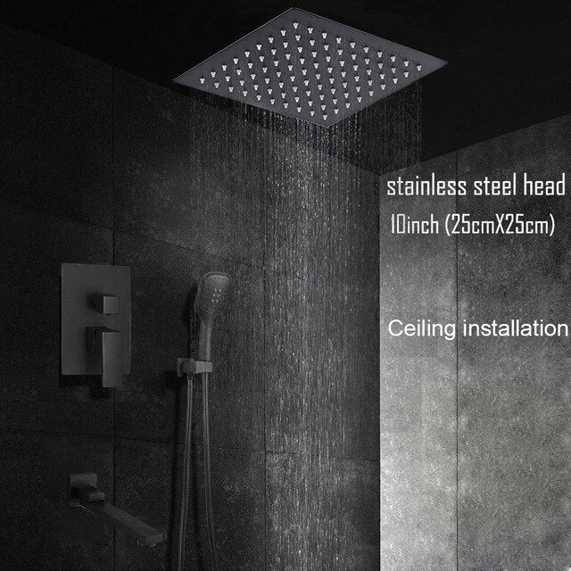 CSA Certified-Black Ceiling or Wall Mounted 2 or 3 Way Pressure Balance Shower Completed Set