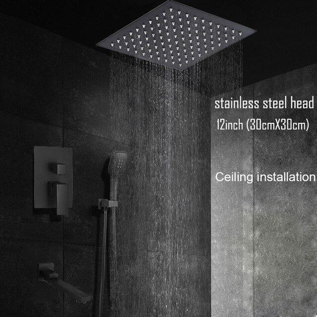 CSA Certified-Black Ceiling or Wall Mounted 2 or 3 Way Pressure Balance Shower Completed Set