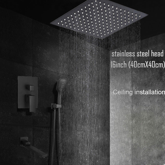 CSA Certified-Black Ceiling or Wall Mounted 2 or 3 Way Pressure Balance Shower Completed Set