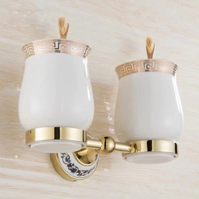 Gold polished with porcelain Victorian antique bathroom accessories