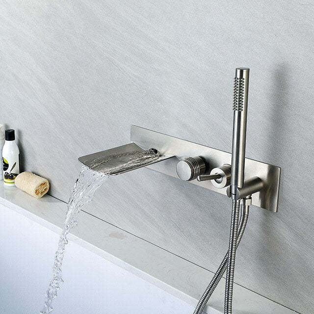 Brushed Gold-Black- Brushed Nickel  Bathtub Waterfall Filler With Hand Held Sprayer