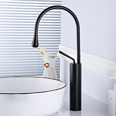Tear drop-Tall Black- Brushed gold -White Tall Vessel and short vessel faucet