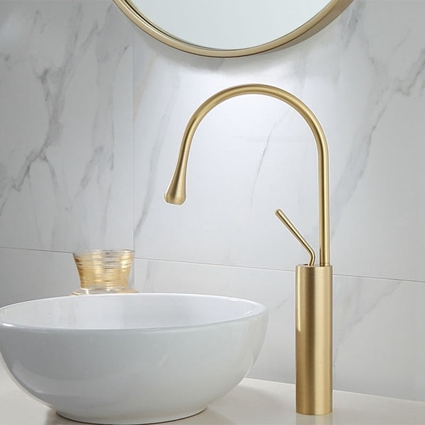 Tear drop-Tall Black- Brushed gold -White Tall Vessel and short vessel faucet