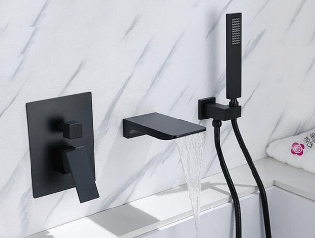 Gold Polished - Matte Black Wall Mounted 2 Way Mixer Valve Bathtub Filler Set