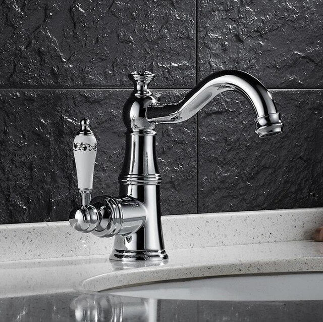 Charles-Gold Antique Victorian With Porcelain handle Single Hole Lavatory Faucet
