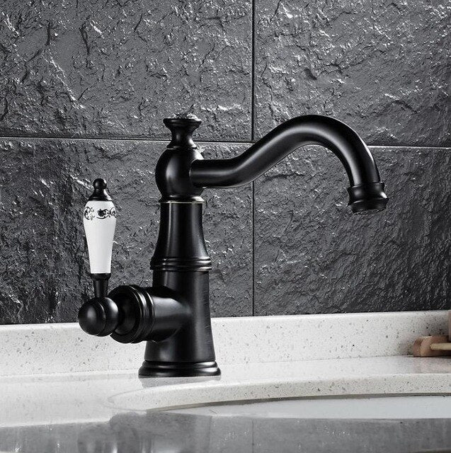 Charles-Gold Antique Victorian With Porcelain handle Single Hole Lavatory Faucet