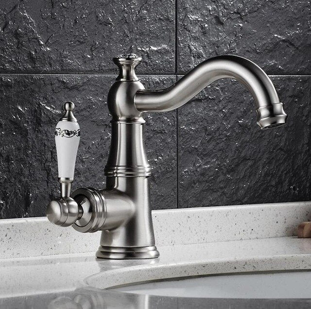 Charles-Gold Antique Victorian With Porcelain handle Single Hole Lavatory Faucet