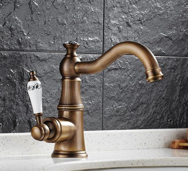 Charles-Gold Antique Victorian With Porcelain handle Single Hole Lavatory Faucet