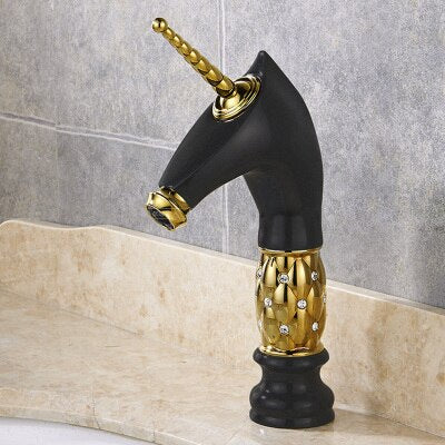 Unicorn Faucet tall and short in gold-blackand two tone colors