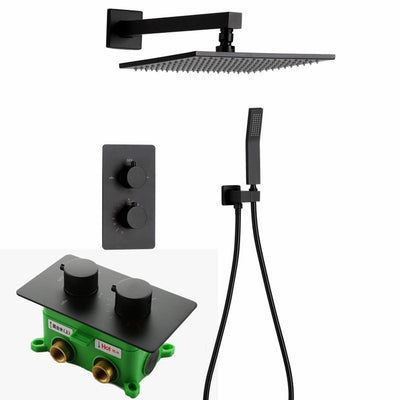 Black Thermostatic 2 Way Control Diverter Shower Kit