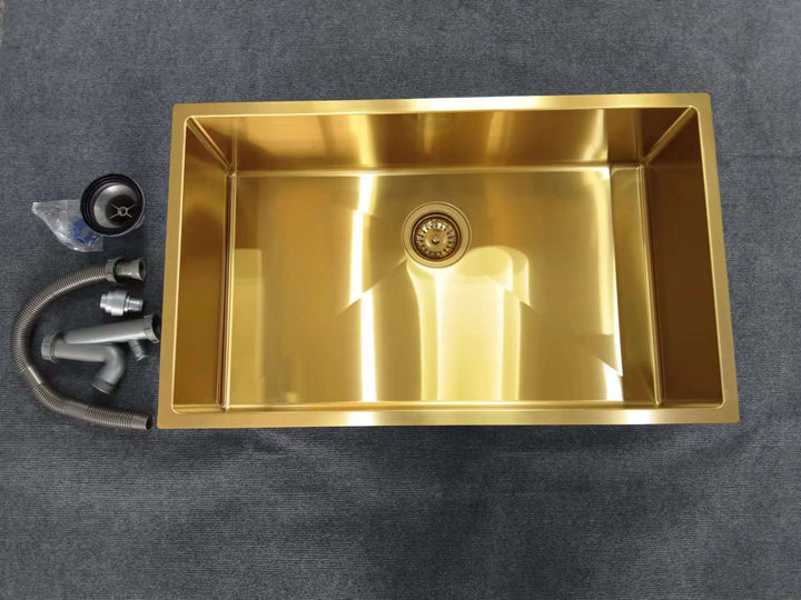 Brushed Brass-16 Gauge Commercial Grade Kitchen Sink Single Bowl 304 Stainless Steel with Nano Coated Technology