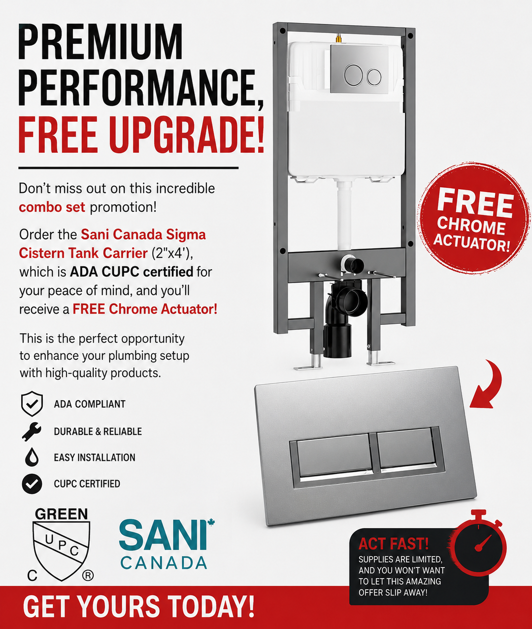 Sani Canada - Sigma CisternToilet In Wall Standard Tank & Carrier - 1.28 / 0.8 GPF 2"x4" ADA Compliant-2003